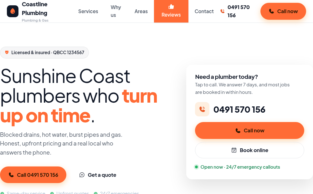 Coastline Plumbing website built by Harbourline